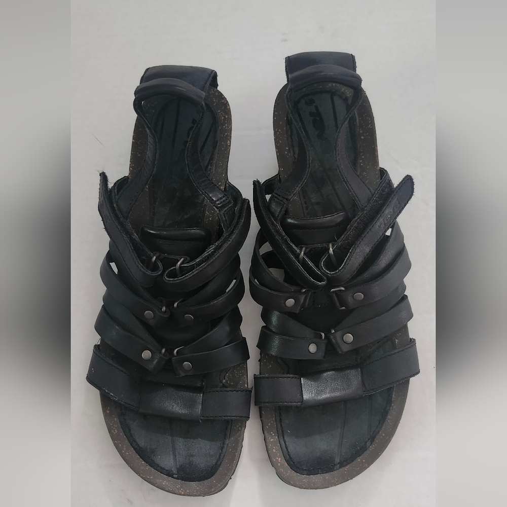 Teva Cabrillo Wedge Heel Women's 9 Gladiator Leather Sandal Open Toe Black